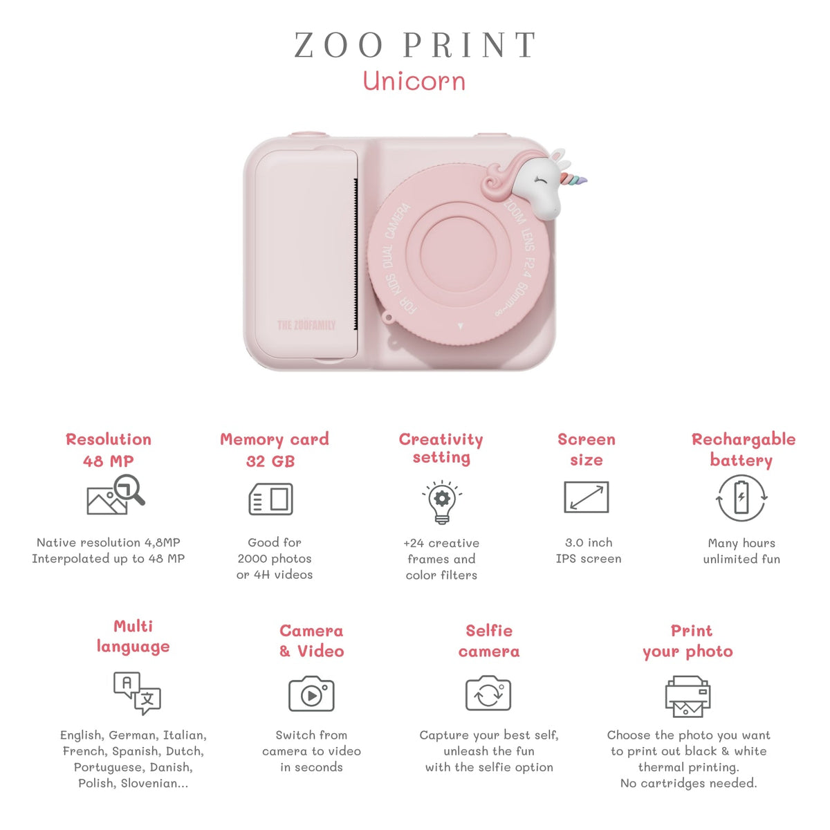 Zoofamily Print caméra licorne