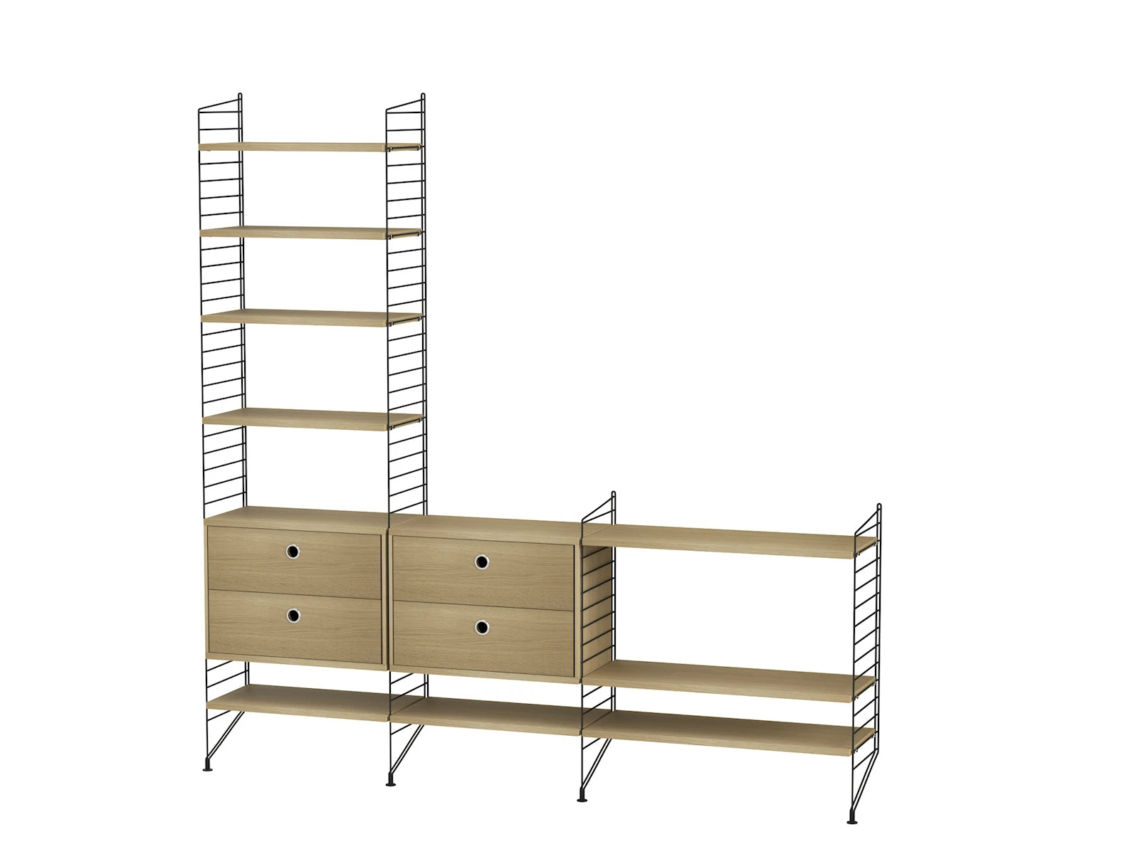 String Furniture Wohnzimmer J Schwarz / Eiche Regalsystem