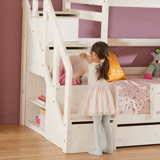 Lifetime Kidsrooms Lit superposé 120 avec escalier Whitewash
