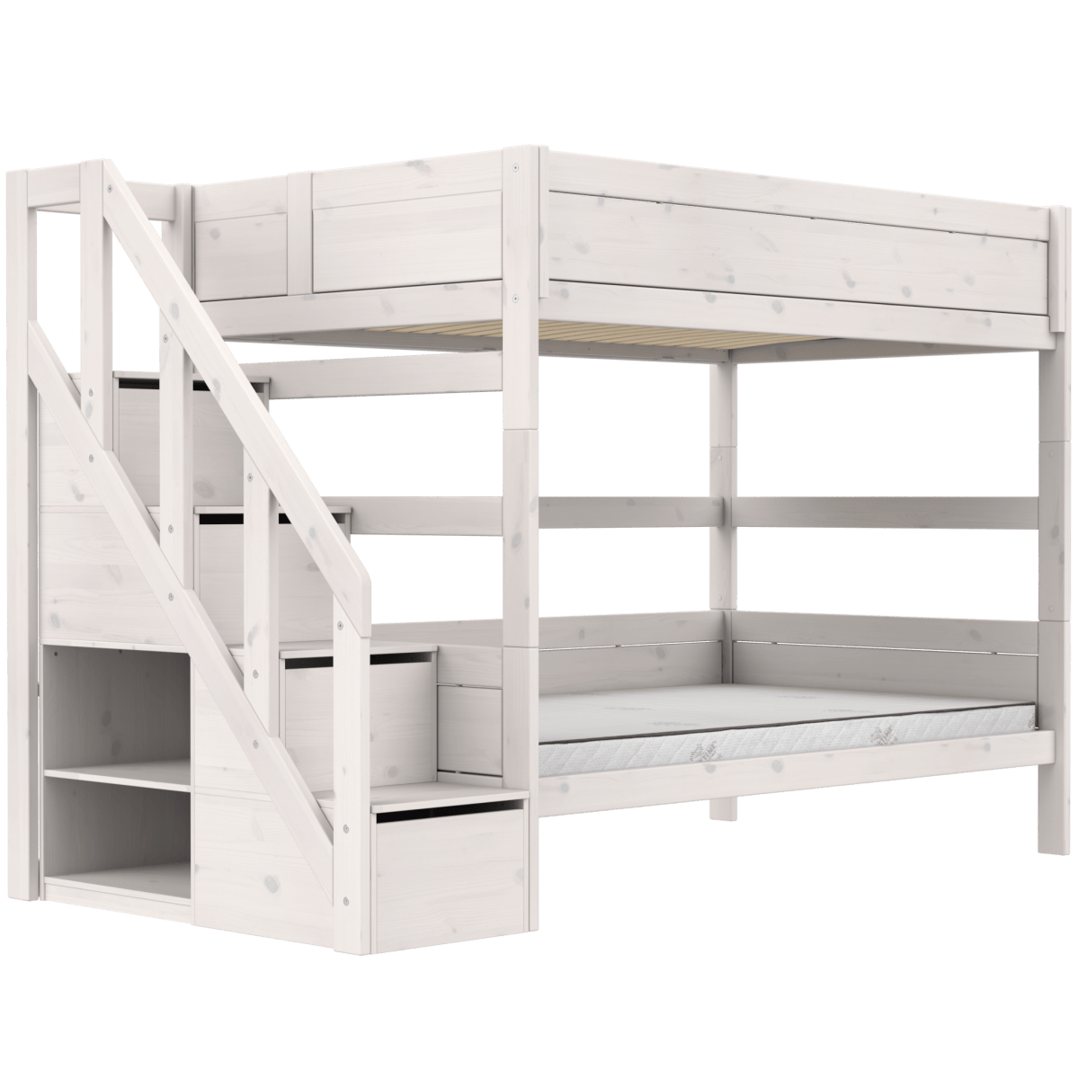 Lifetime Kidsrooms Lit superposé 120 avec escalier Whitewash