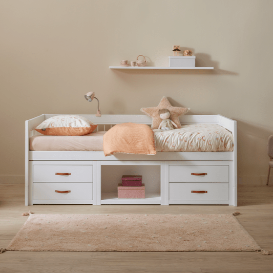 Lettino Lifetime Kidsrooms con ripiani e cassetti - Breeze White