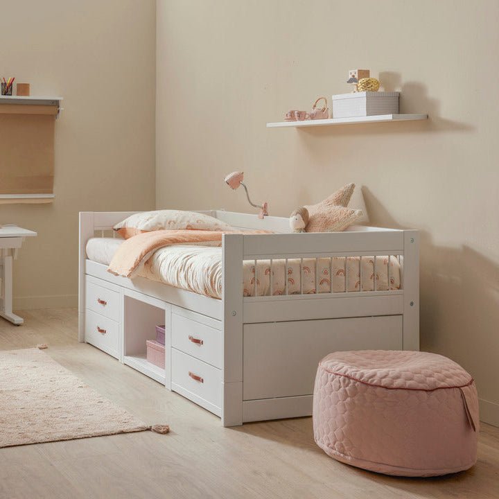 Lettino Lifetime Kidsrooms con ripiani e cassetti - Breeze White