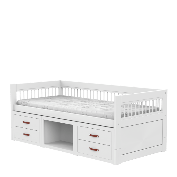 Lettino Lifetime Kidsrooms con ripiani e cassetti - Breeze White