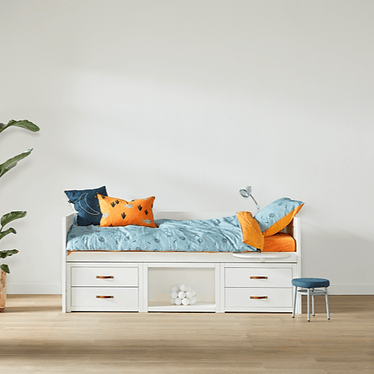 Lettino Lifetime Kidsrooms con ripiani e cassetti - Breeze White