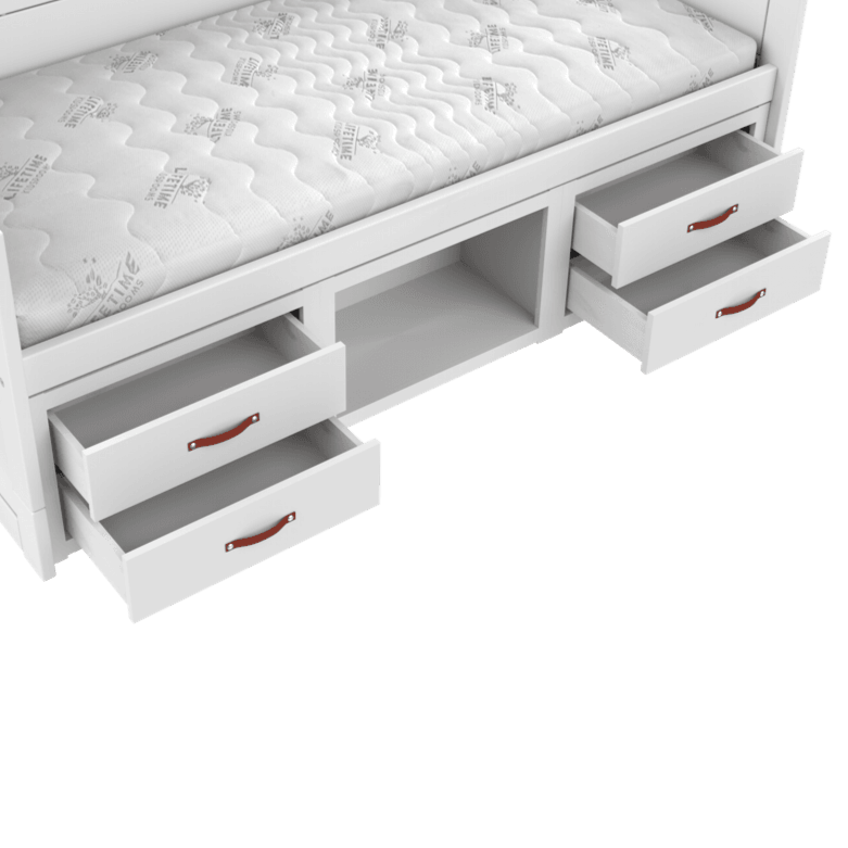 Lettino Lifetime Kidsrooms con ripiani e cassetti - Breeze White