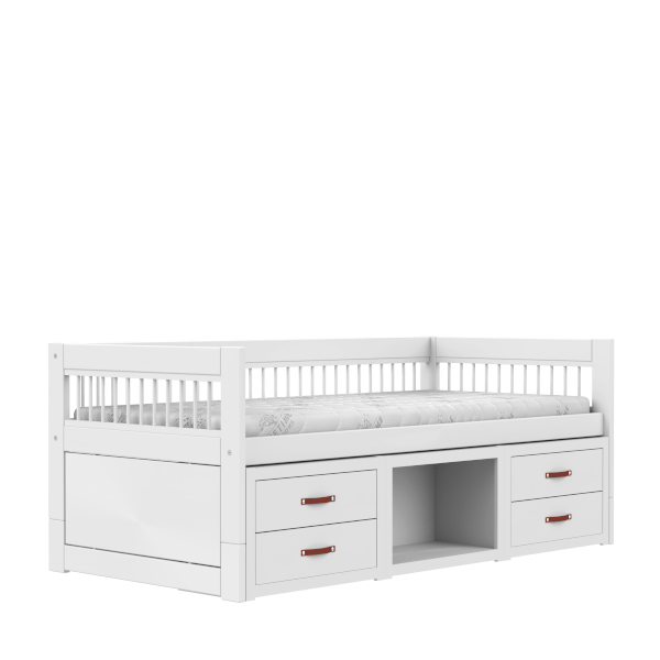 Lettino Lifetime Kidsrooms con ripiani e cassetti - Breeze White