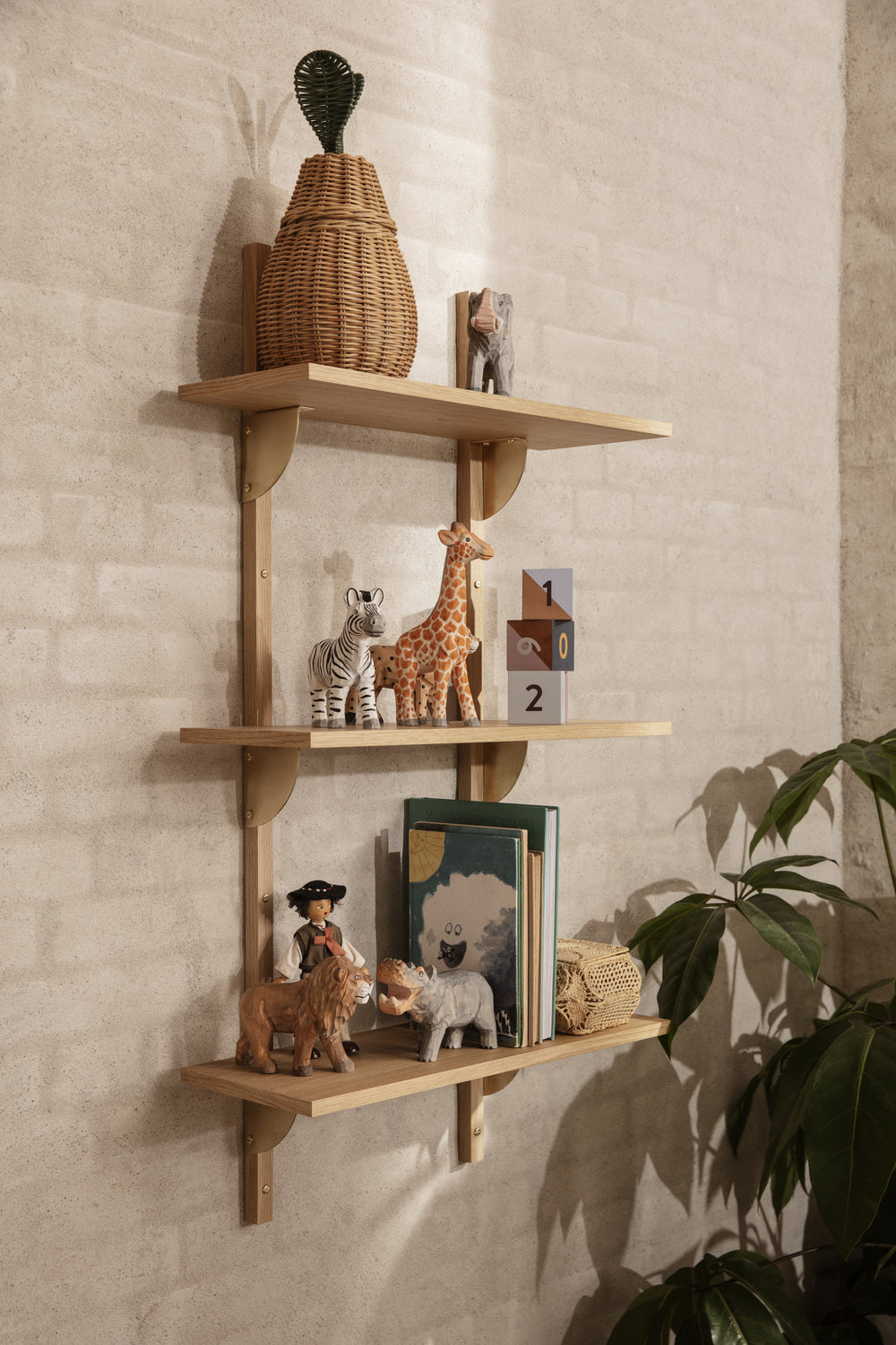 Ferm Living Sector Scaffale triplo/stretto- Quercia/Ottone