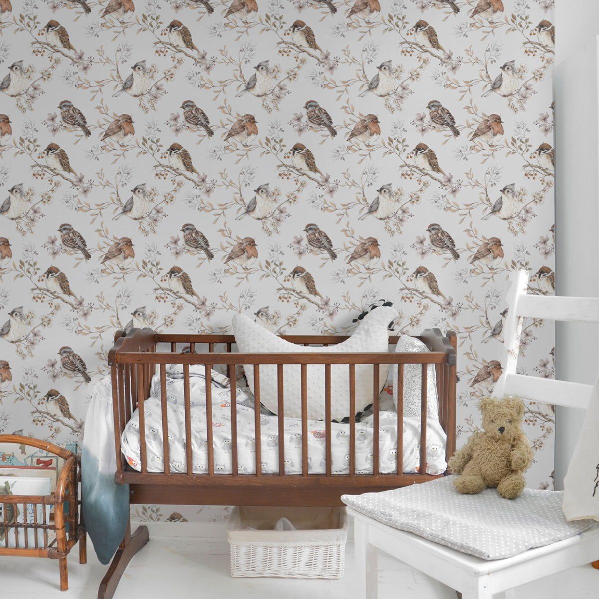 Dekornik Tapete Vögel White-Gray Streifen 50 x 280