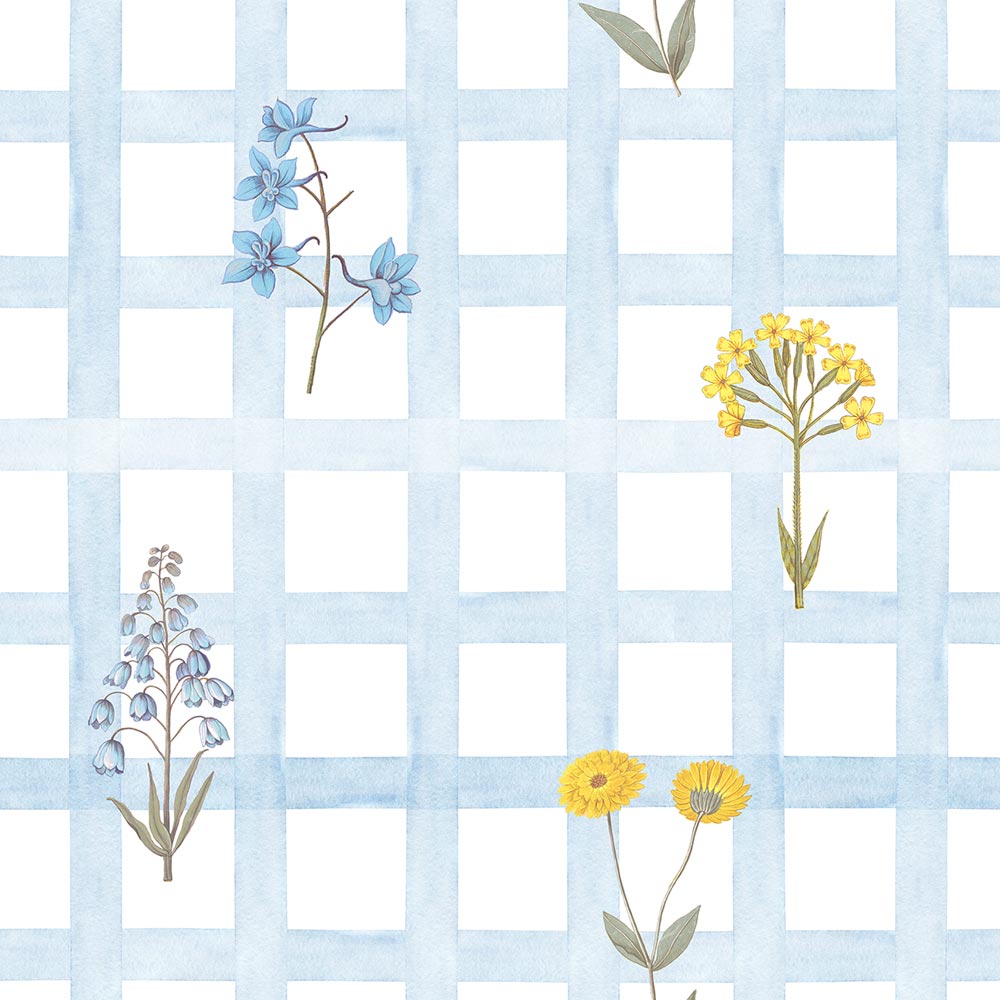 Dekornik Tapete Meadow flowers on Karo Blau Streifen 50 x 280