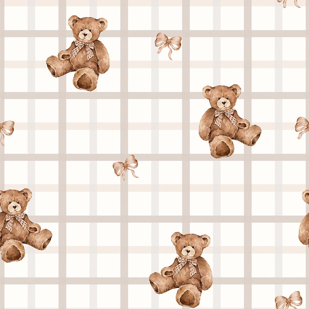 Carta da parati Dekornik Orsacchiotti a quadri strisce beige 50 x 280