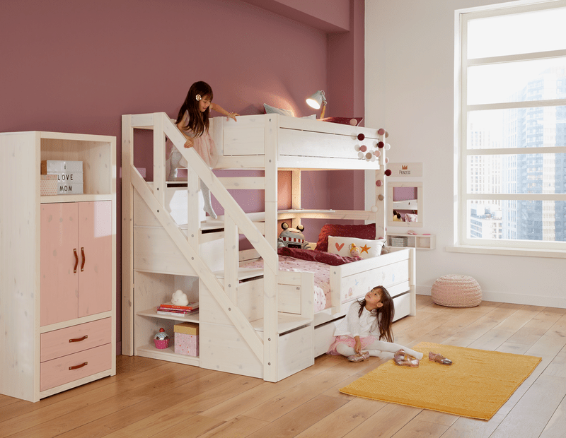 Lifetime Kidsrooms Lit superposé Family avec escalier 90/120 - Original Whitewash