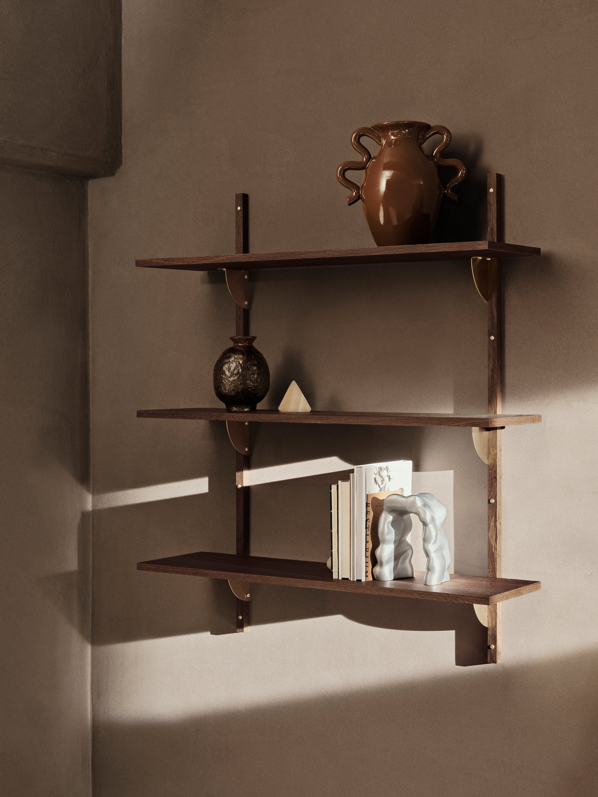 Ferm Living Sector Shelf Triple/Wide - Smoked Oak/Brass
