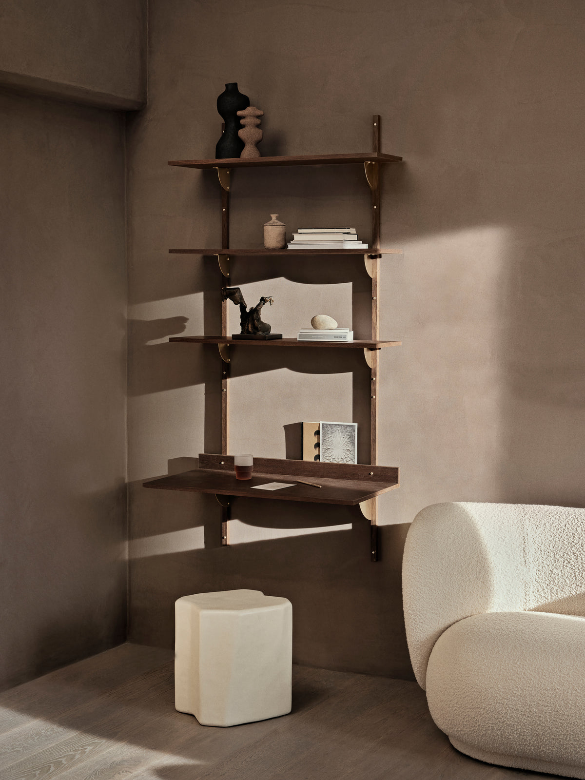 Ferm Living Sector Shelf Triple/Wide - Smoked Oak/Brass
