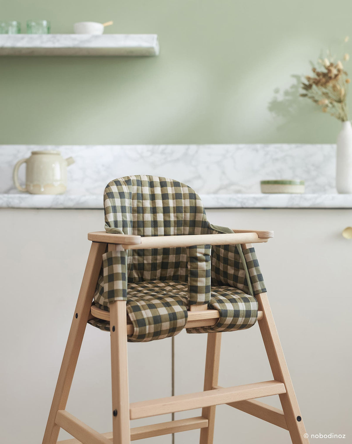 Nobodinoz Growing Green high chair seat cushion variant 8413