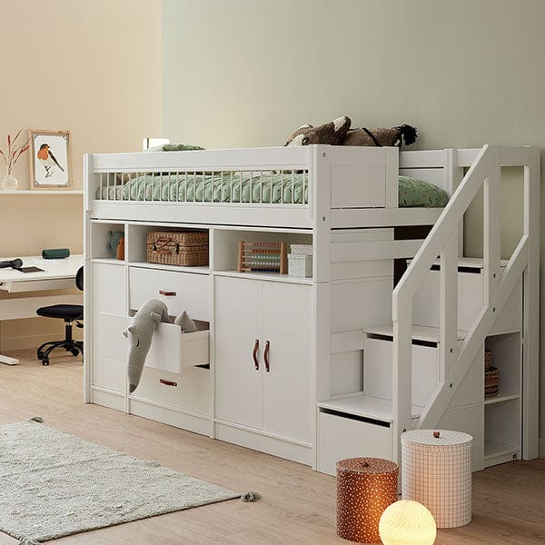 Lifetime Kidsrooms ALL-IN-ONE Lit surélevé avec escalier - 152 cm - Original Whitewash