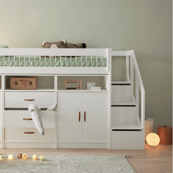 Lifetime Kidsrooms ALL-IN-ONE Lit surélevé avec escalier - 152 cm - Original Whitewash