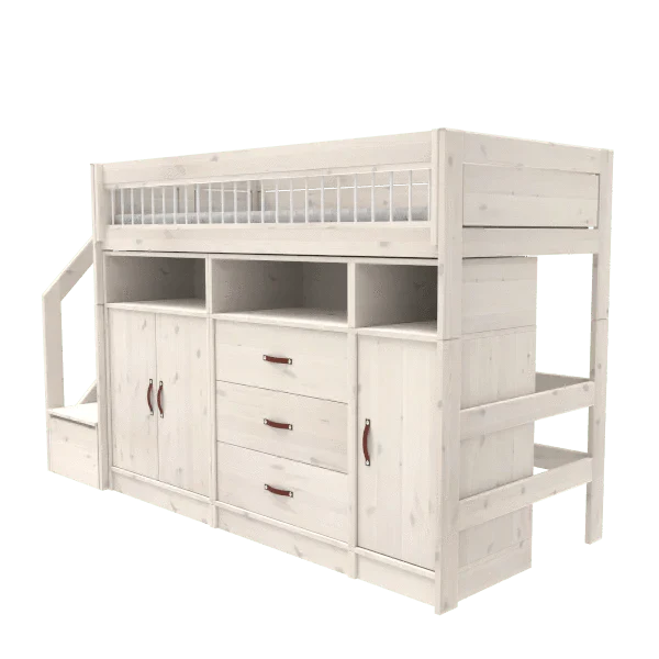 Lifetime Kidsrooms ALL-IN-ONE Lit surélevé avec escalier - 152 cm - Original Whitewash