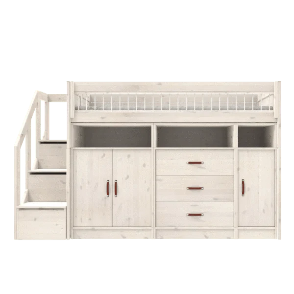 Lifetime Kidsrooms ALL-IN-ONE Lit surélevé avec escalier - 152 cm - Original Whitewash