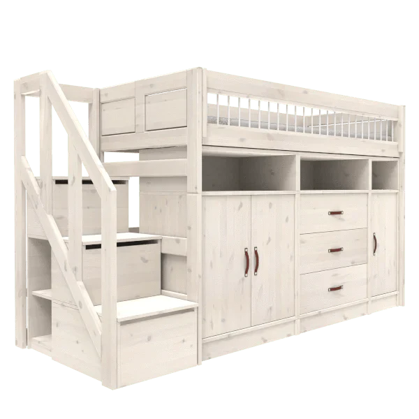Lifetime Kidsrooms ALL-IN-ONE Lit surélevé avec escalier - 152 cm - Original Whitewash
