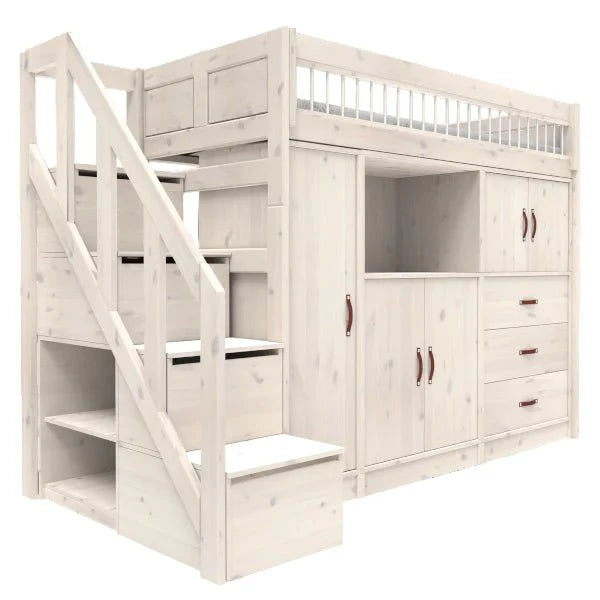 Lifetime Kidsrooms ALL-IN-ONE Lit surélevé avec escalier 177 cm - Original Whitewash