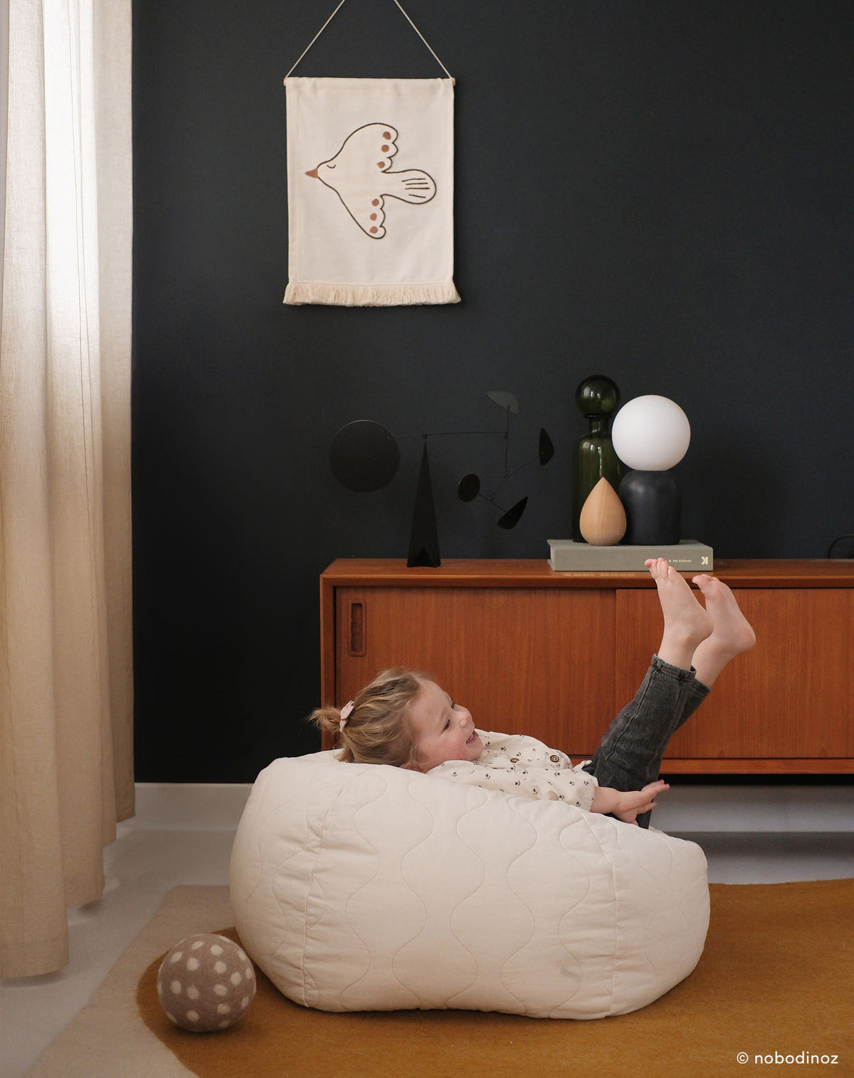 Nobodinoz runder gesteppter Sitzsack Landscape Kindergrösse