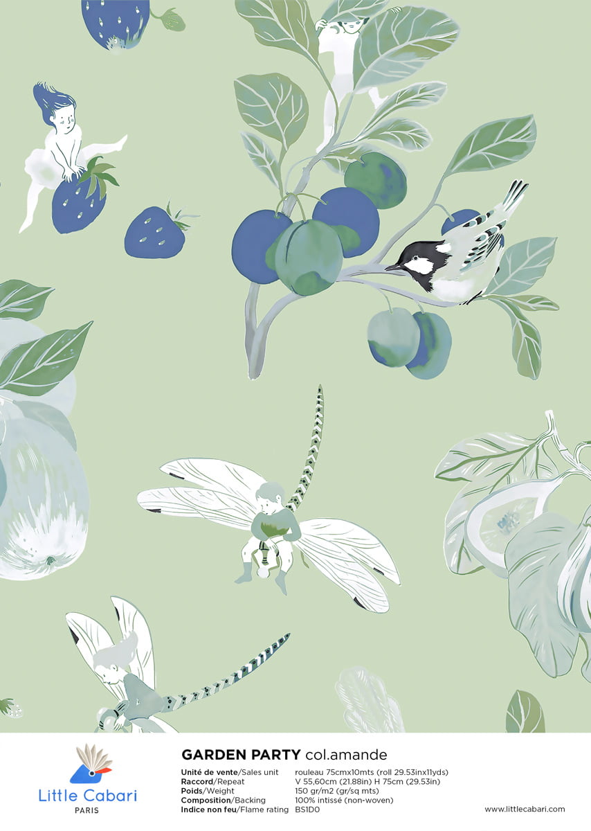 Little Cabari papier peint GARDEN PARTY amande