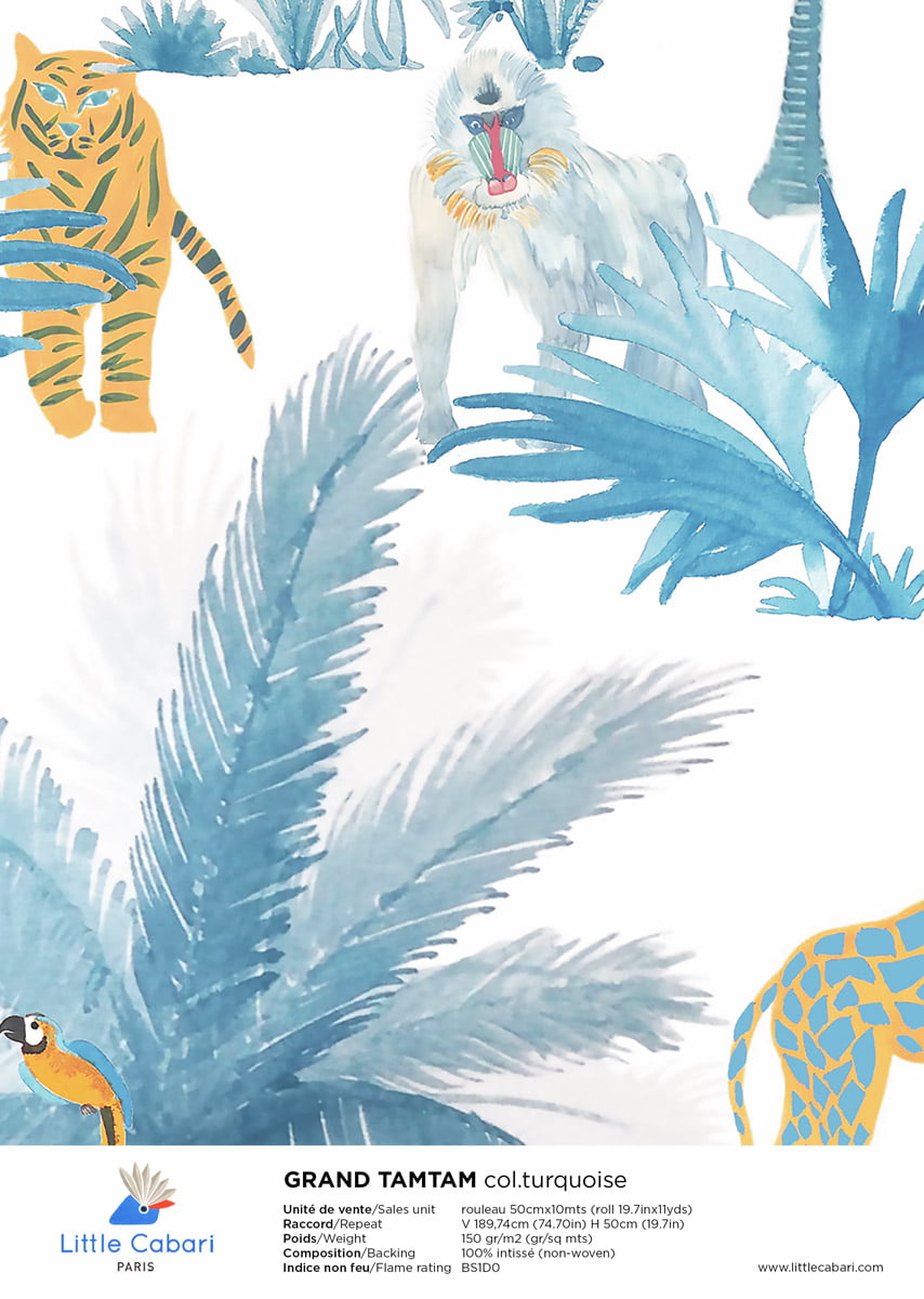 Papier peint Little Cabari GRAND TAMTAM turquoise