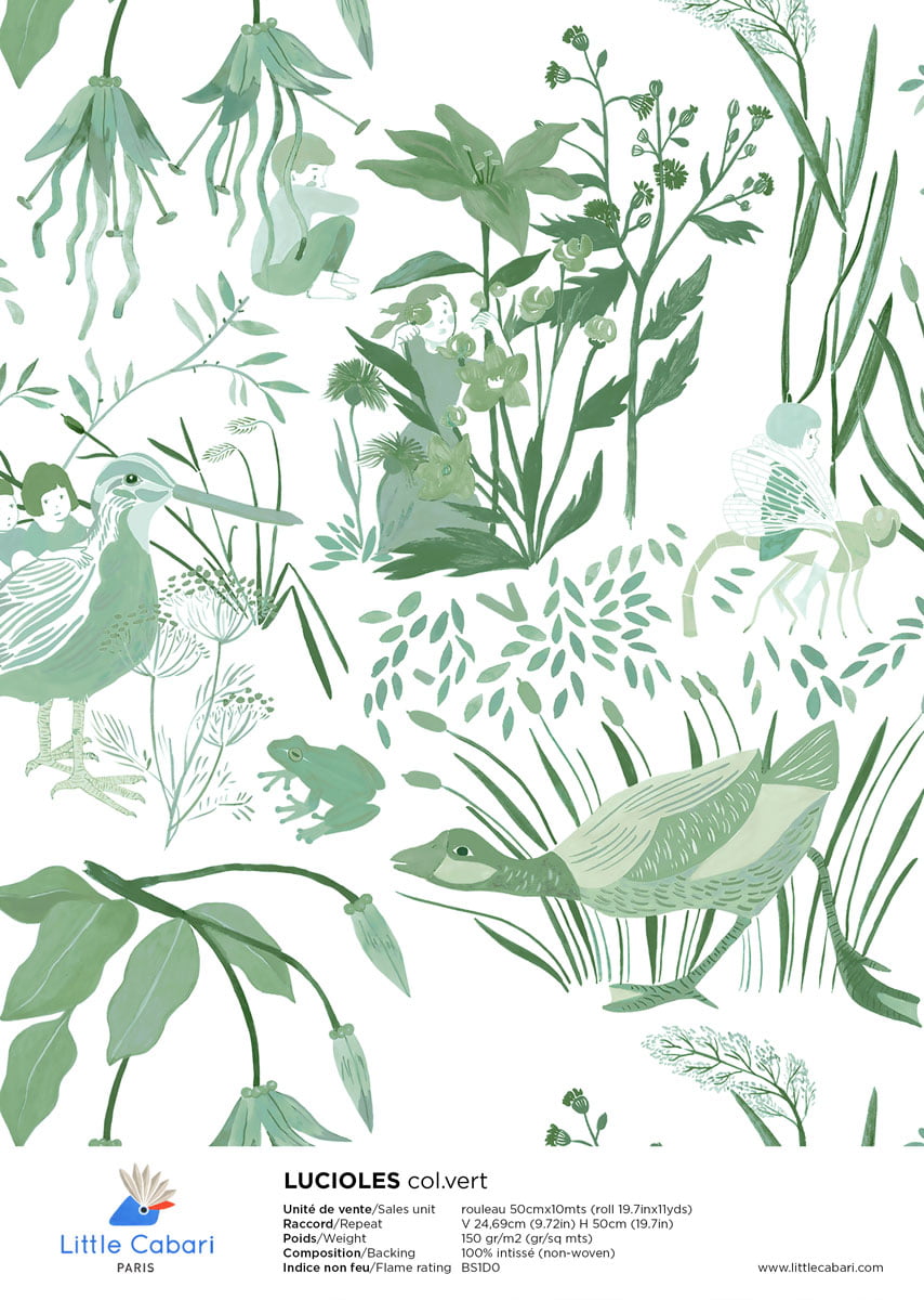 Little Cabari papier peint FIREFLIES vert