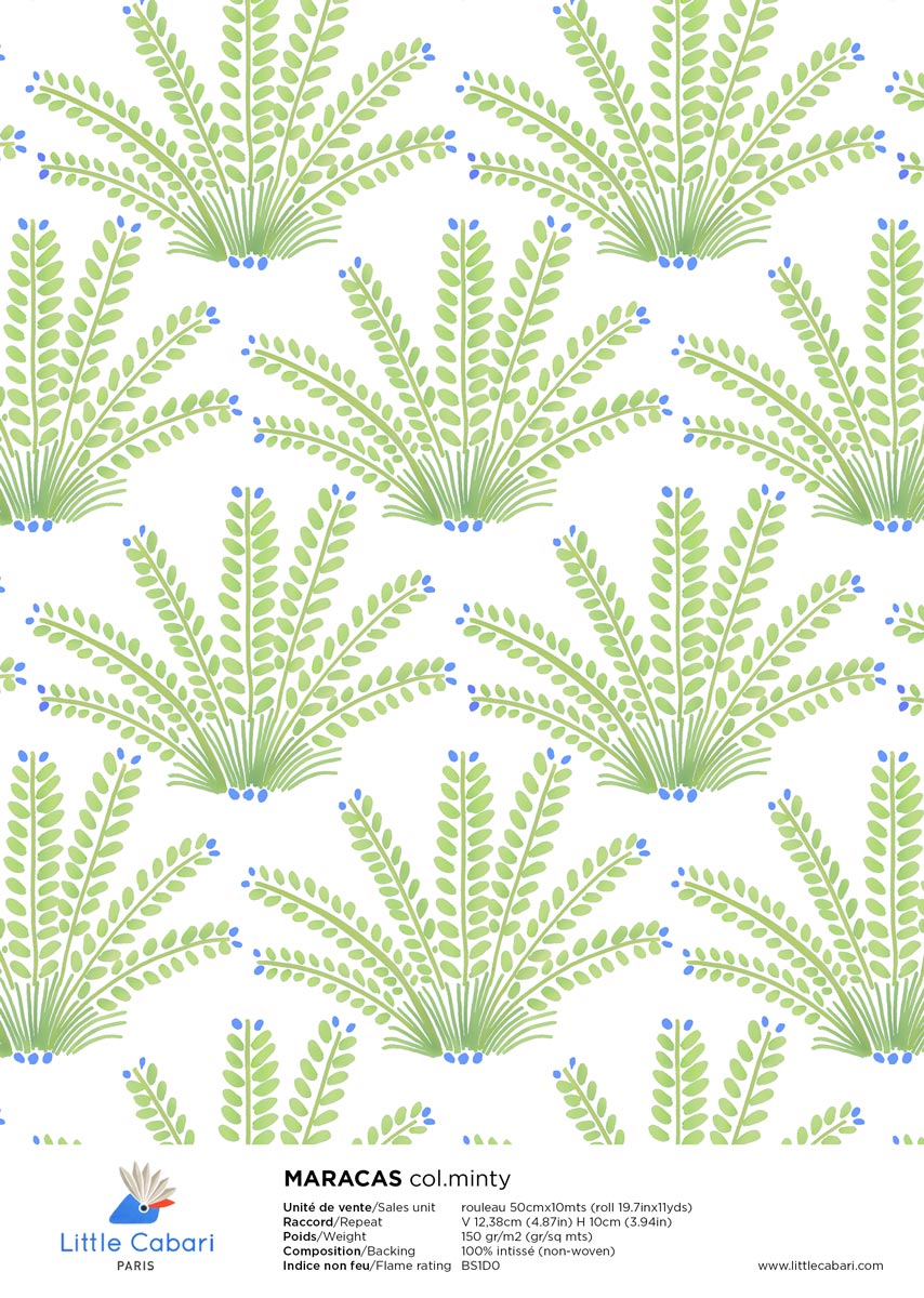 Little Cabari papier peint MARACAS menthe