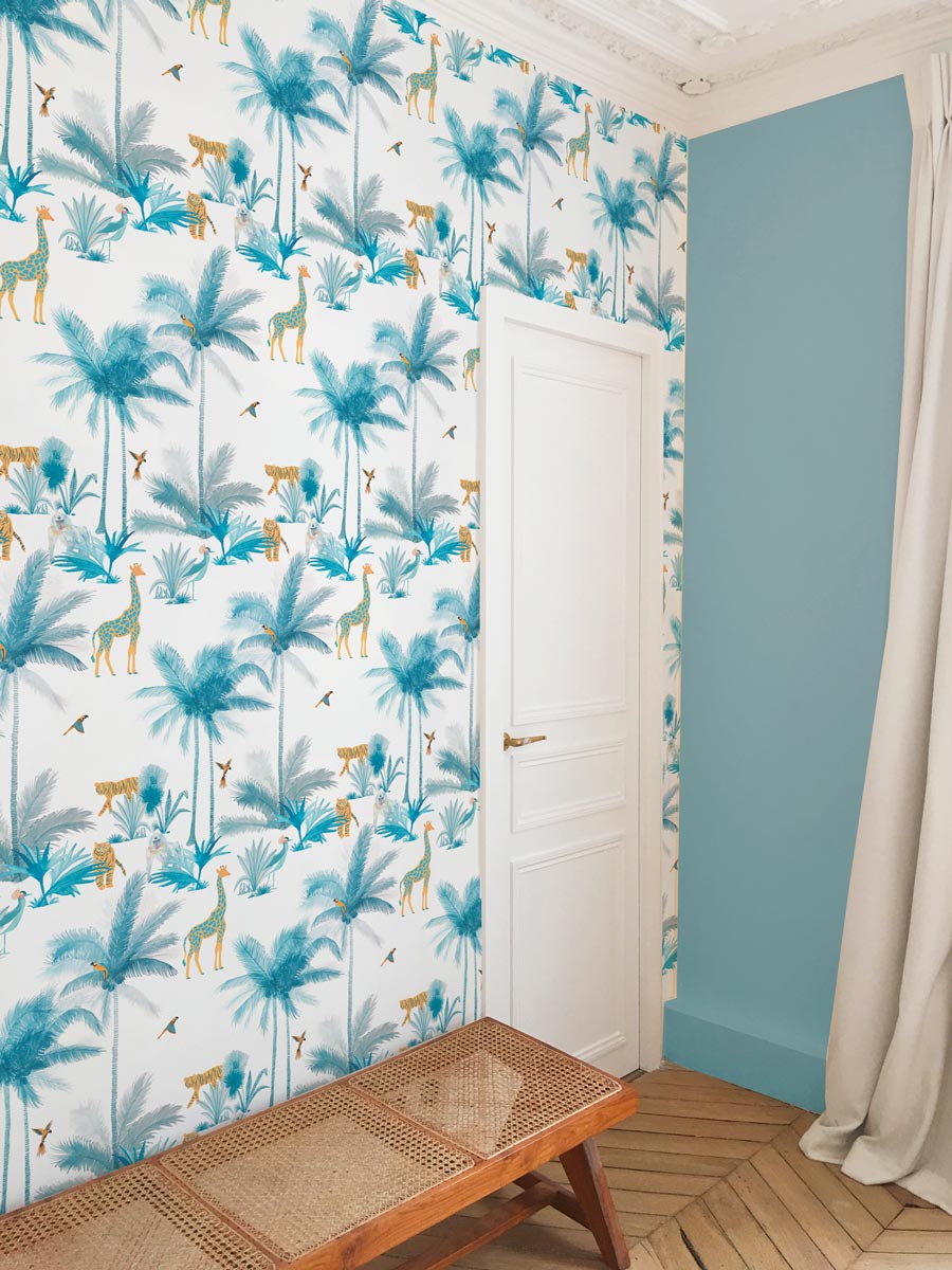 Papier peint Little Cabari GRAND TAMTAM turquoise