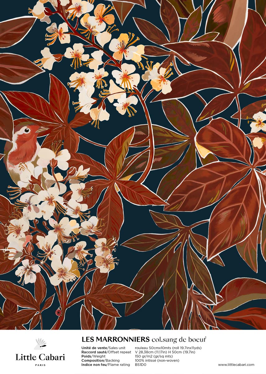 Little Cabari wallpaper LES MARRONNIERS oxblood