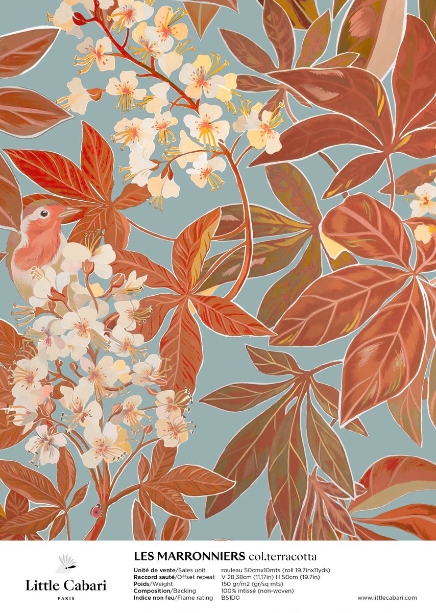 Little Cabari wallpaper LES MARRONNIERS terracotta