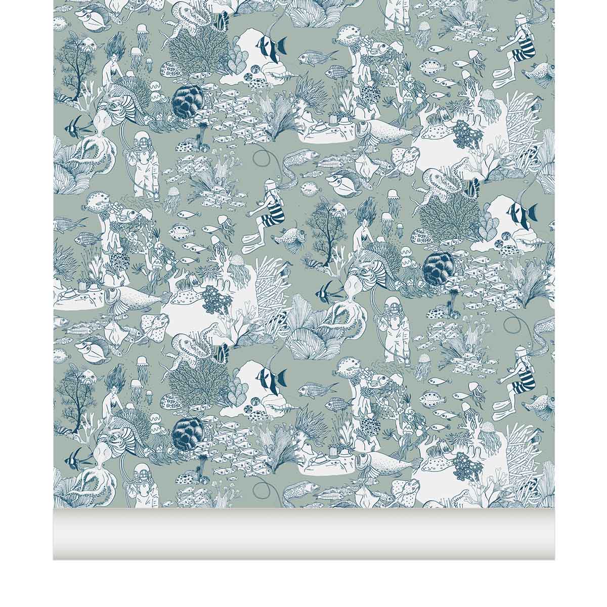 Carta da parati Little Cabari TOILE DE MER Blu-Verde