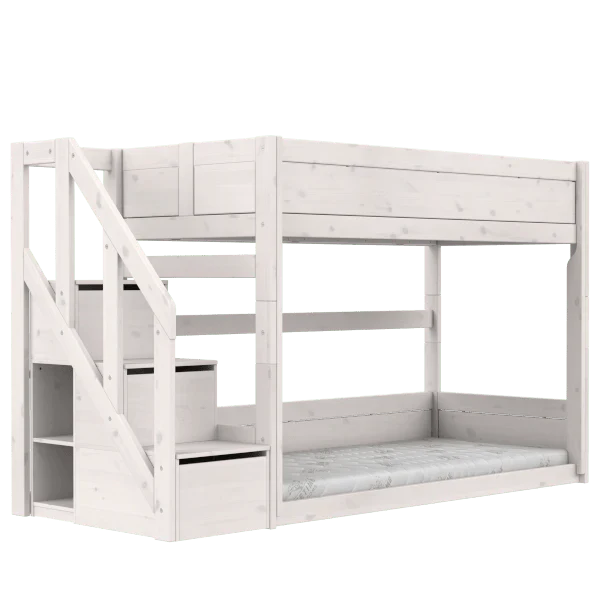 Lifetime Kidsrooms Lit superposé avec escalier 154 cm - Original Whitewash