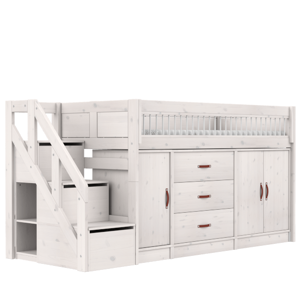 Lifetime Kidsrooms ALL-IN-ONE Lit surélevé avec escalier - 128 cm - Original Whitewash