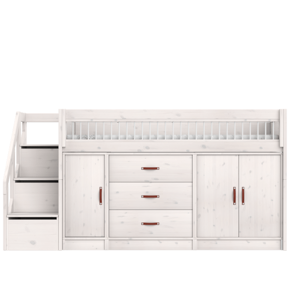 Lifetime Kidsrooms ALL-IN-ONE Lit surélevé avec escalier - 128 cm - Original Whitewash