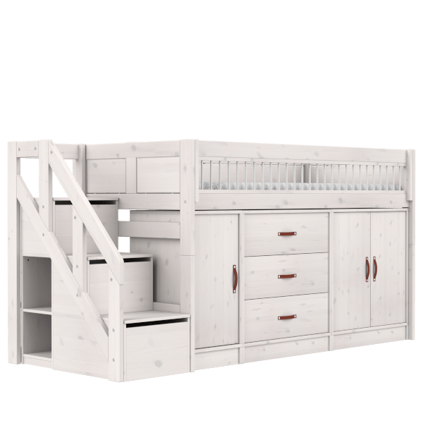 Lifetime Kidsrooms ALL-IN-ONE Lit surélevé avec escalier - 128 cm - Original Whitewash