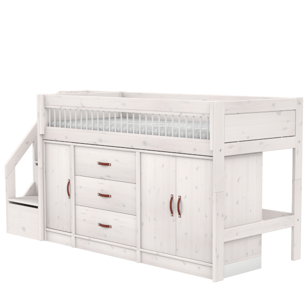 Lifetime Kidsrooms ALL-IN-ONE Lit surélevé avec escalier - 128 cm - Original Whitewash