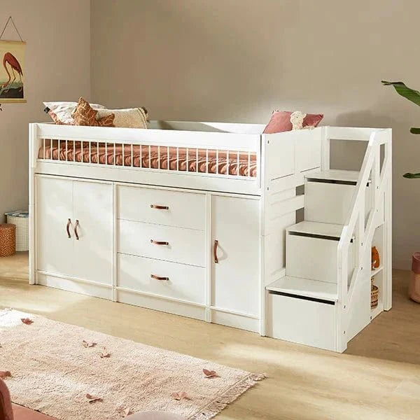 Lifetime Kidsrooms ALL-IN-ONE Lit surélevé avec escalier - 128 cm - Original Whitewash