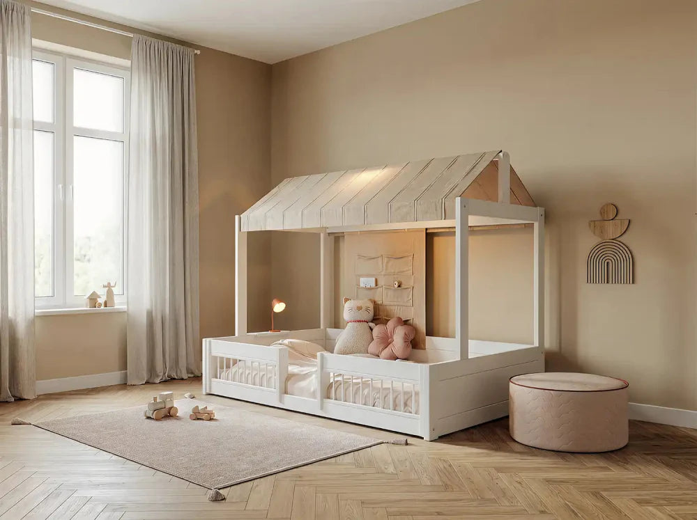 Lifetime Kidsrooms Montessori floor bed 120 with frame for fabric roof White