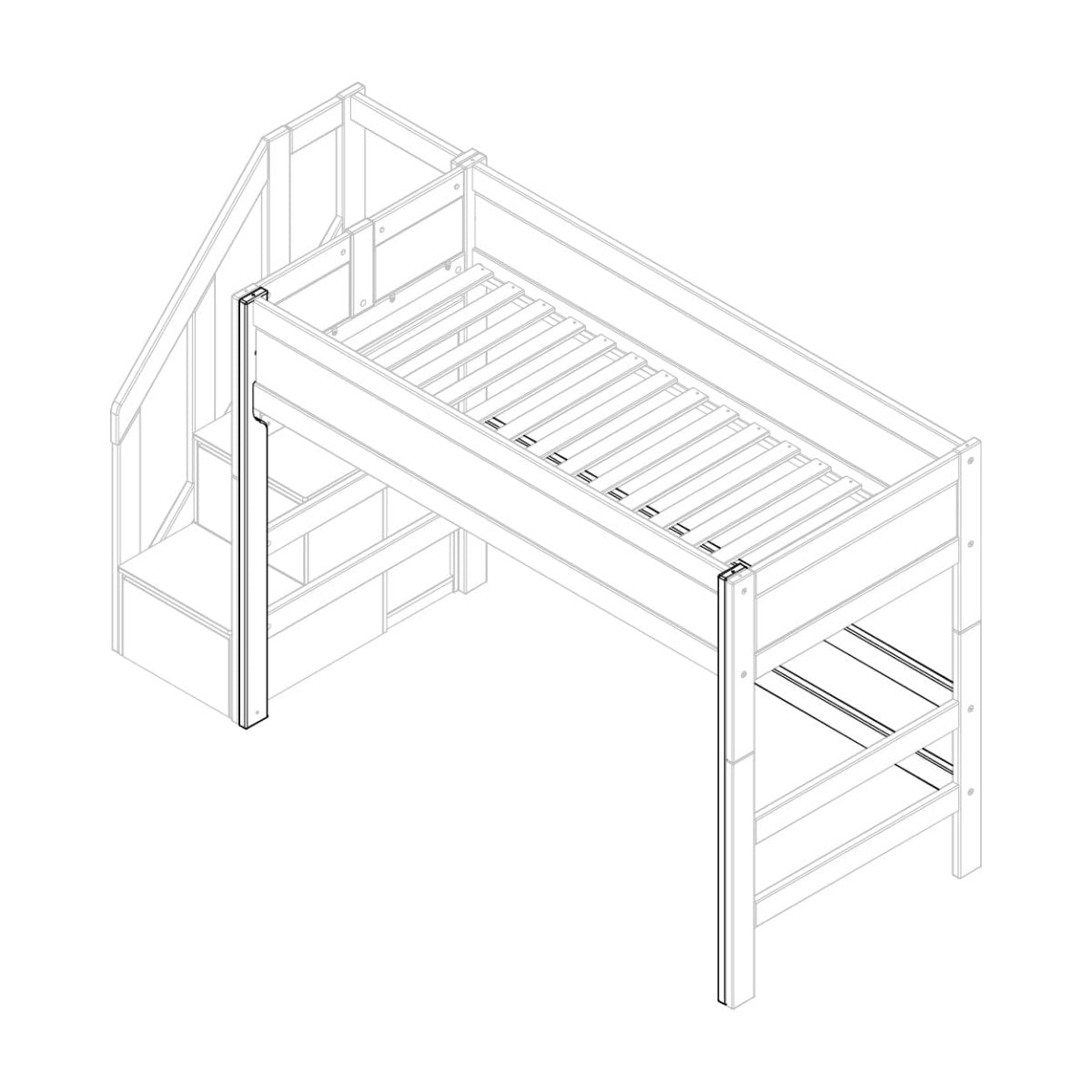 Lifetime Kidsrooms Umbau Set für Hochbett 152 cm mit Treppe Whitewash