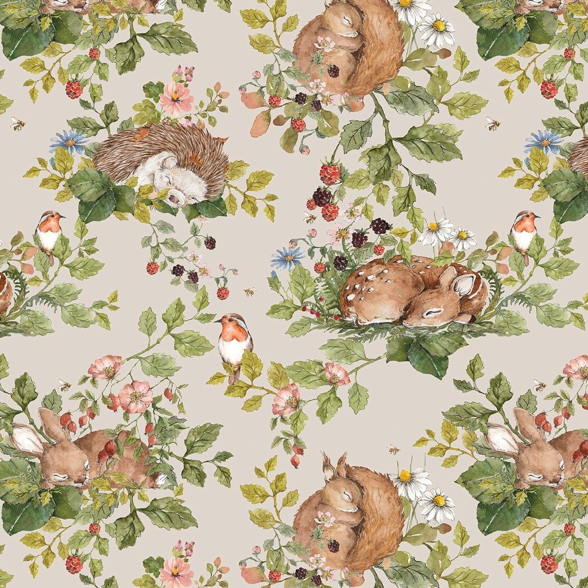 Carta da parati Dekornik a strisce leggere animali Little Sleepy 50 x 280