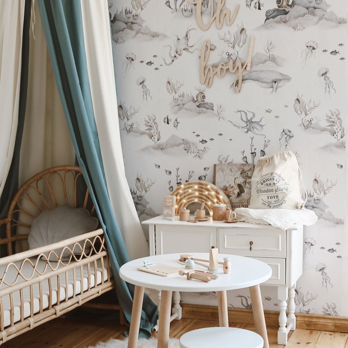 Dekornik wallpaper Underwater World white stripes 100 x 280