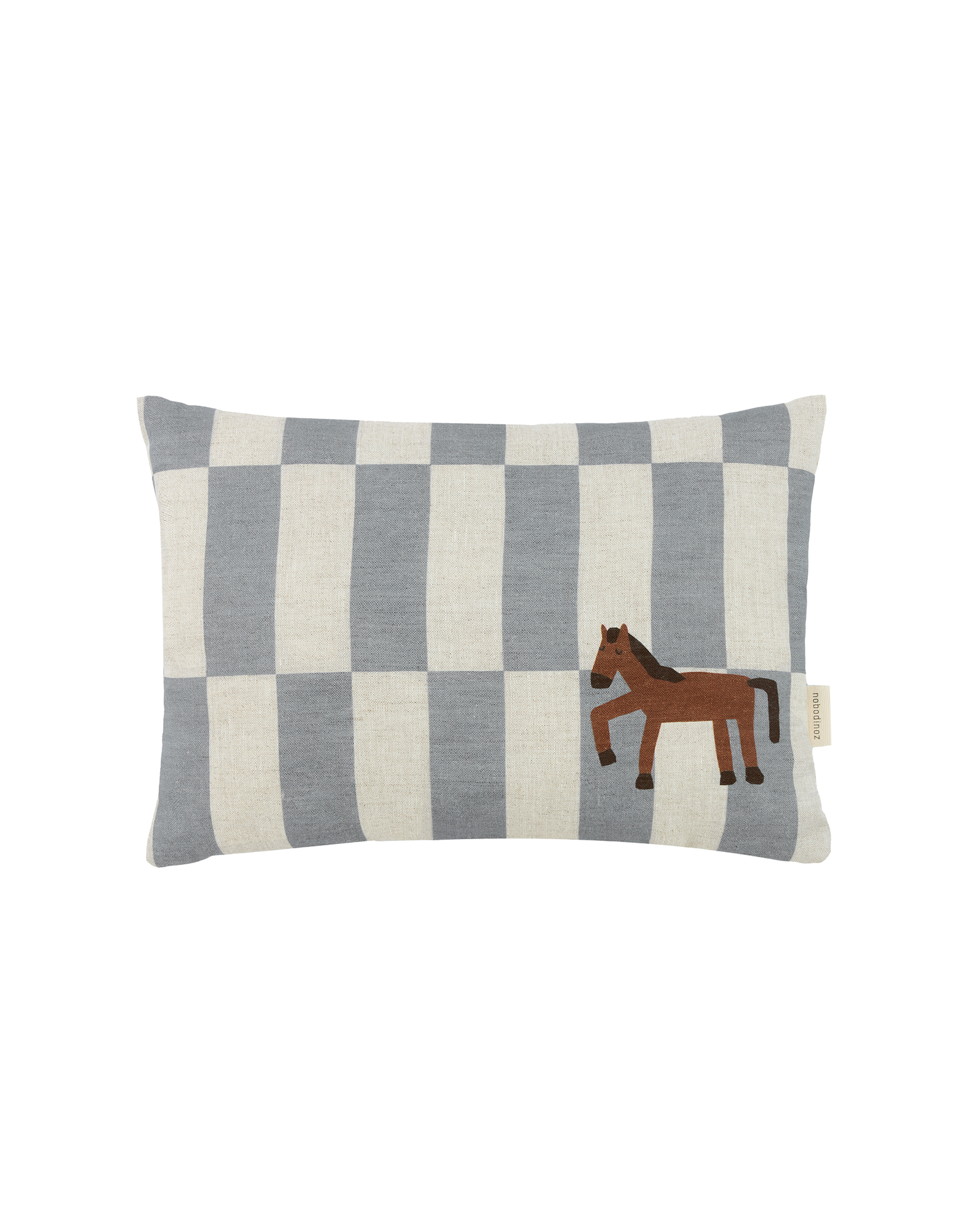 Nobodinoz Vibes Coussin en lin Carreaux bleus Cheval