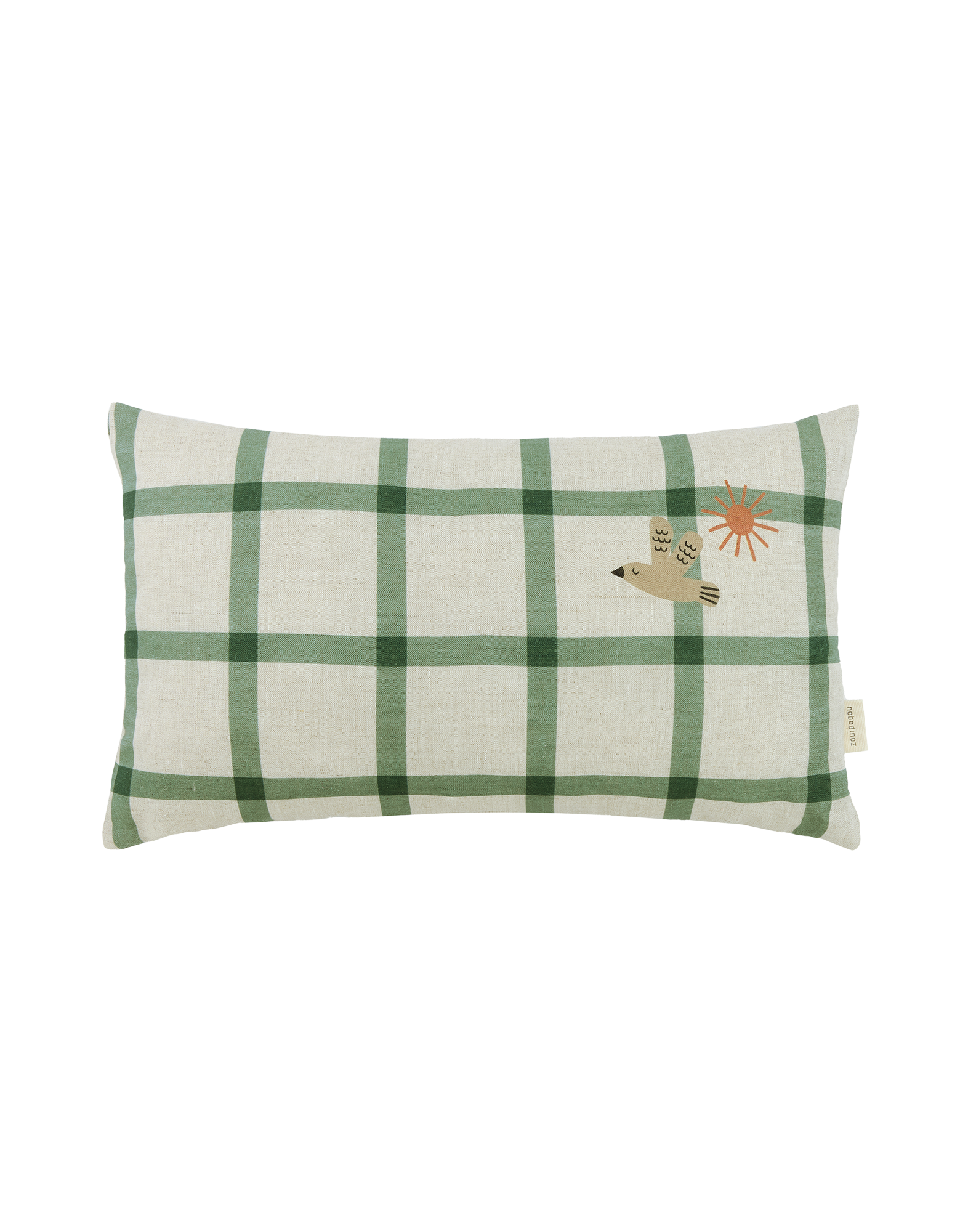 Nobodinoz Vibes Coussin en lin Oiseau vert