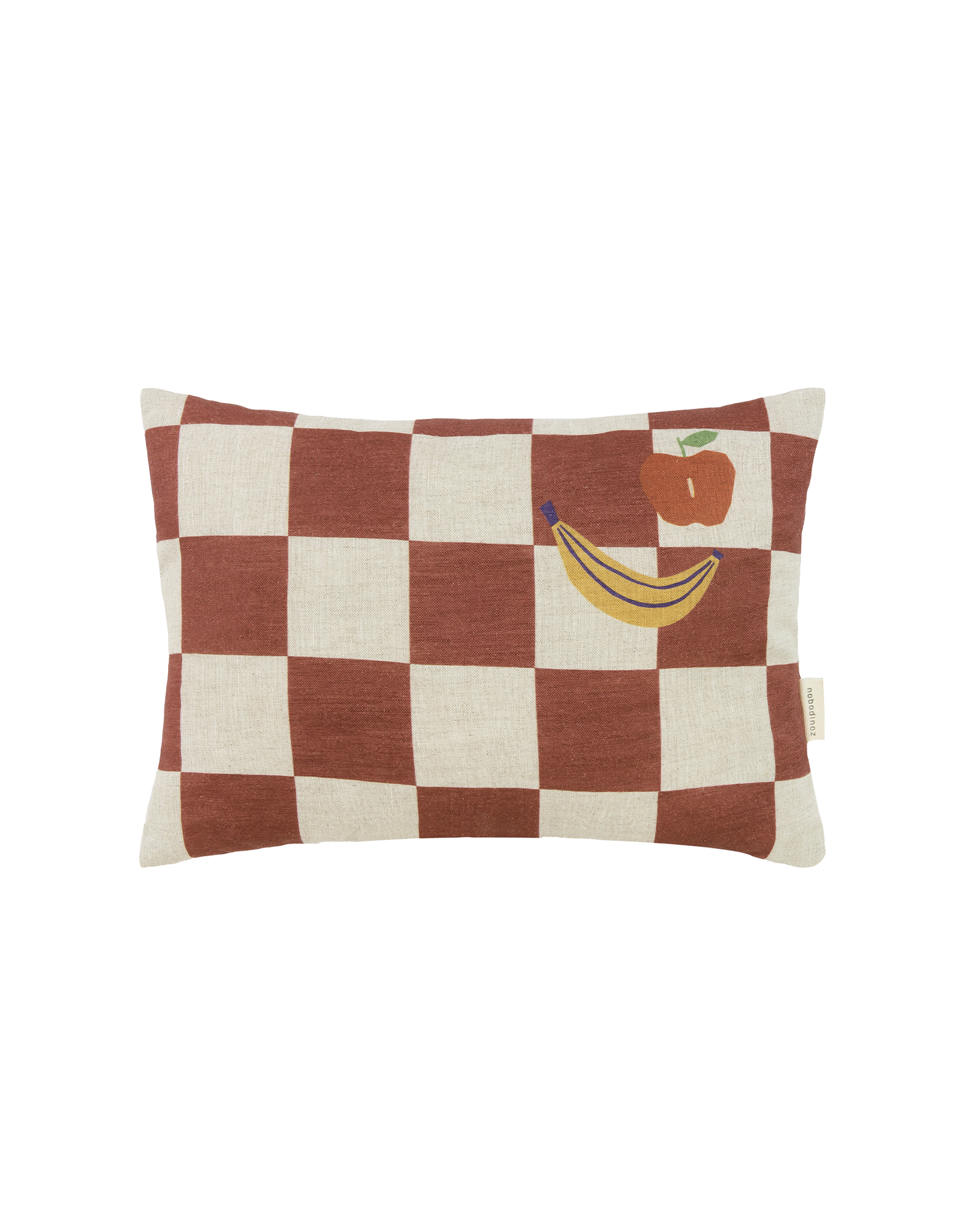 Nobodinoz Vibes Coussin en lin marron à carreaux