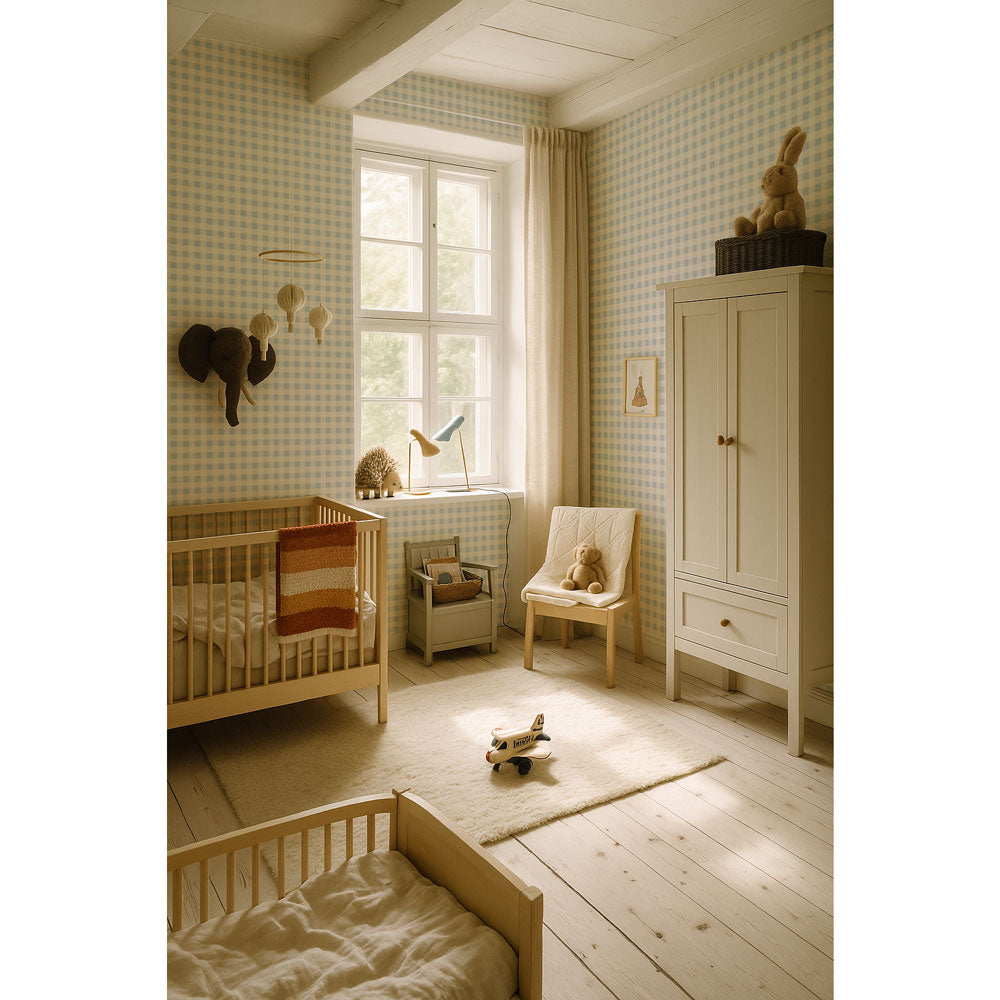 Dekornik papier peint carreaux minimini blue cream rayures 50 x 280